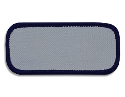 Blank Rectangle Patch 3 1/4" x 1 1/4" Silver 08 on Navy 06 Merrow Border