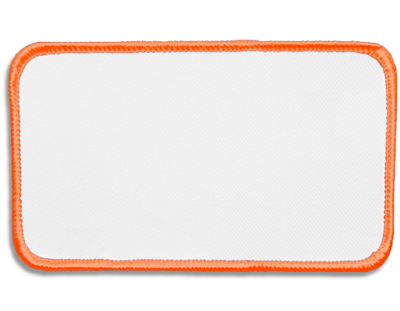 Blank Rectangle Patch 4 1/2" x 2 1/2" White 18 on Neon Orange 51 Merrow Border
