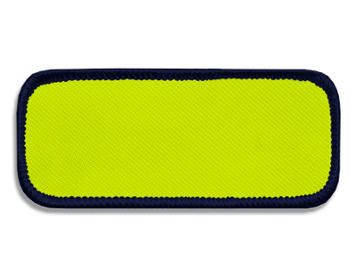 This Blank Rectangle Patch 3 3/4" x 1 3/8" Neon Yellow 63 on Navy 06 Merrow Border