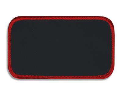 Blank rectangle Patch 4" x 2" Charcoal 19 on Red 01 Merrow Border