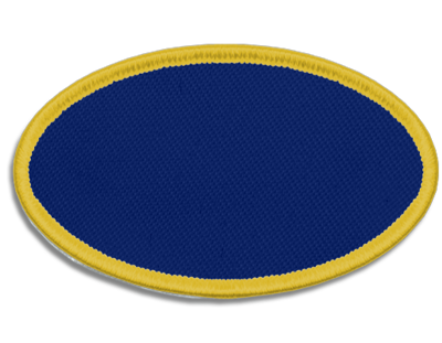 Blank Oval Patch 4 1/2" x 2 1/2" Royal 04 on Medium Gold 17 Merrow Border