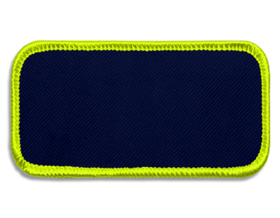 Blank Rectangle Patch 3 5/8" x 1 5/8" Dark Royal 03 on Neon Yellow B9 Merrow Border
