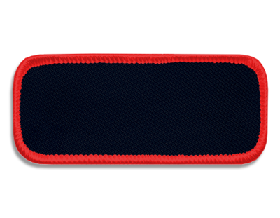 Blank Rectangle Patch 3 3/8" x 1 3/8" Dark Navy 01 on Red 01 Merrow Border
