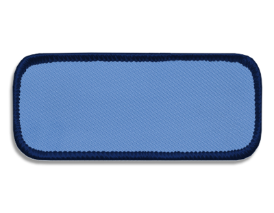 Blank Rectangle Patch 3 3/8" x 1 3/8" Light Blue 21 on Navy C 06 Merrow Border