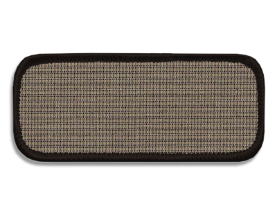 Blank Rectangle Patch 3 3/8" x 1 3/8" Blue/Navy/White Micro Check 75 on Brown 12 Merrow Border