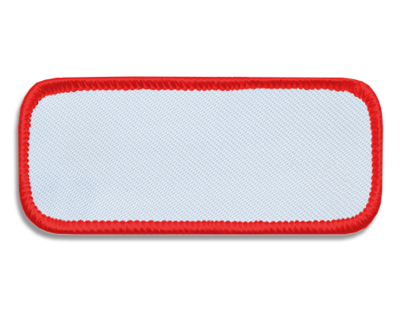 Blank Rectangle Patch 3 3/8" x 1 3/8" White 18 on Red 01 Merrow Border