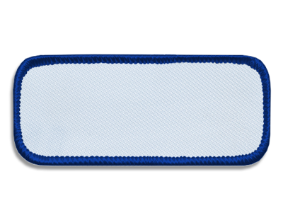 Blank Rectangle Patch 3 3/8" x 1 3/8" White 18 on RRR Royal 32 Merrow Border