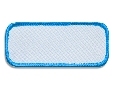 Blank Rectangle Patch 3 3/8" x 1 3/8" White 18 on Sky Blue 54 Merrow Border