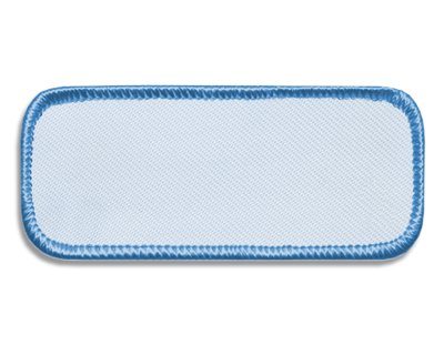 Blank Rectangle Patch 3 3/8" x 1 3/8" White 18 on Light Blue 76 Merrow Border