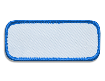 Blank Rectangle Patch 3 3/8" x 1 3/8" White 18 on Acme Blue 86 Merrow Border