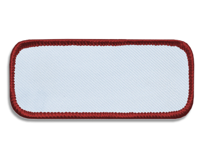 Blank Rectangle Patch 3 3/8" x 1 3/8" White 18 on Burgundy 88 Merrow Border