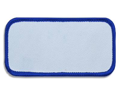 Blank Rectangle Patch 3 5/8" x 1 5/8" White 18 on Royal Blue 02 Merrow Border