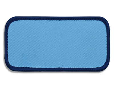 Blank Rectangle Patch 3 5/8" x 1 5/8" Light Blue 21 on Navy C 06 Merrow Border