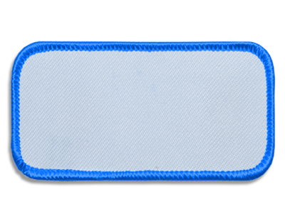 Blank Rectangle Patch 3 5/8" x 1 5/8" White 18 on Pacific Blue 14 Merrow Border