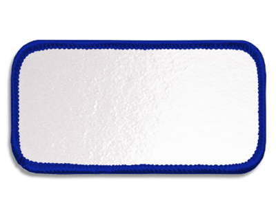 Blank Rectangle Patch 3 5/8" x 1 5/8" Brite White 51 on RRR Royal 32 Merrow Border