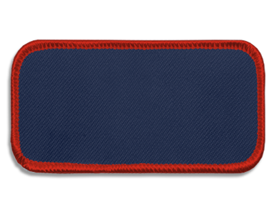 Blank Rectangle Patch 3 5/8" x 1 5/8" Ford Blue 05 on Dark Red 42 Merrow Border