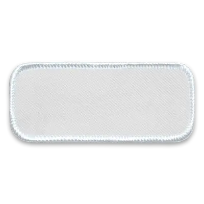 3.75" x 1.375" - Blank Rectangle Patch - White Fabric with Merrow White Border - Industrial Backing