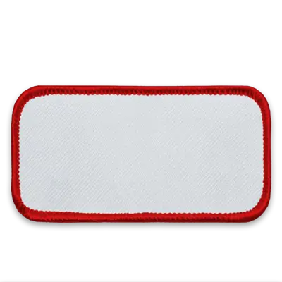3.625" x 1.625" - Blank Rectangle Patch - White Fabric with Merrow Red Border - Industrial Backing