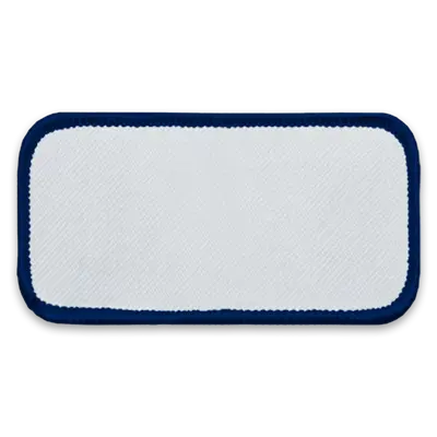 3.625" x 1.625" - Blank Rectangle Patch - White Fabric with Merrow Navy Border - Industrial Backing