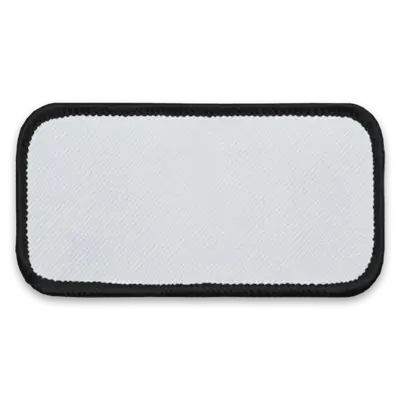 3.625" x 1.625" - Blank Rectangle Patch - White Fabric with Merrow Special Grey Border - Industrial Backing