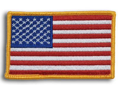 Official Gold American Flag Emblem Emblem with Industrial Heat Seal Backing 3.5"W x 2"H