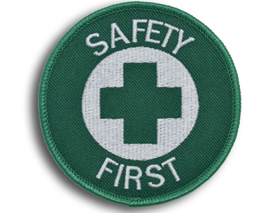 Official Safety First-Green Emblem with Industrial Heat Seal Backing