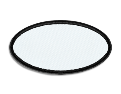 Blank Oval Patch 3 5/8" x 1 5/8" White 18 on Black 03 Merrow Border